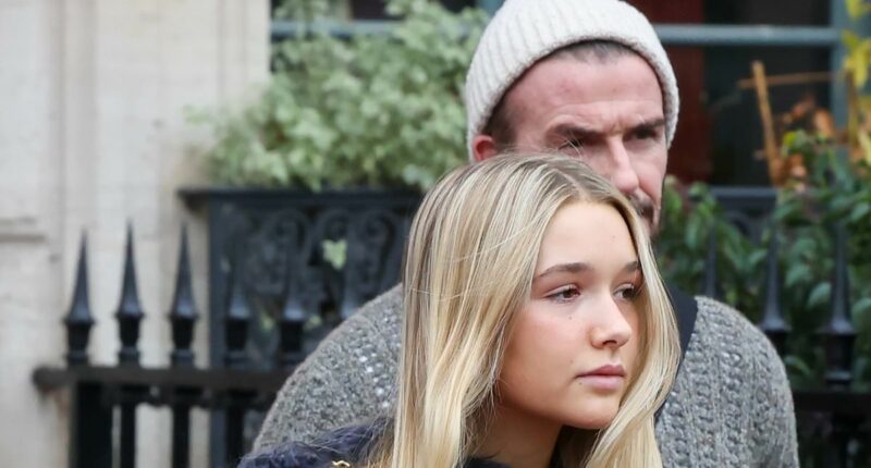 Harper Beckham, 14, puts on a stylish display in a fluffy coat