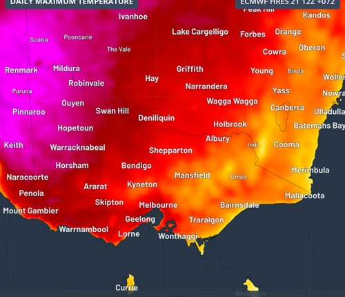 Temperatures could surpass the mid 40s in parts of Victoria on Tuesday.