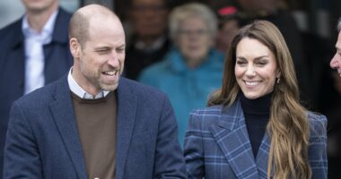 Hold my coat, darling! Gentleman William looks after Kate's bespoke tartan coat by Saville Row tailor as Princess tries her hand at weaving