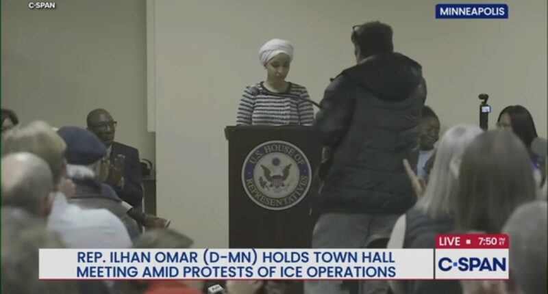 Ilhan Omar attacked as man sprays unknown substance during Minneapolis town hall