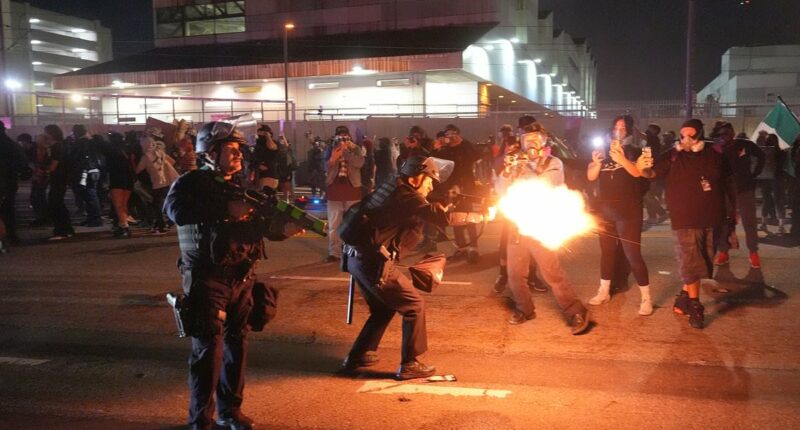 LA descends into chaos as protesters wearing gas masks ATTACK police