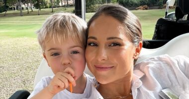 Louise Thompson gives a health update as her son Leo, 4
