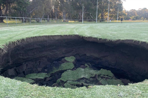 Major sinkhole opens up on popular Melbourne footy field
