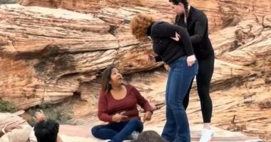 Meddling woman hurls abuse at tourist during squabble over selfie spot