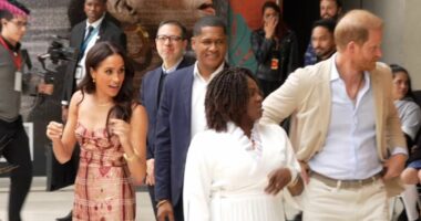 Meghan Markle's reaction when Prince Harry 'went rogue' and upset her 'carefully planned choreography' during Colombia quasi-royal tour