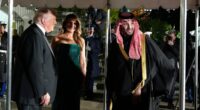 Melania's gesture to Saudi prince as she stuns in strapless green gown