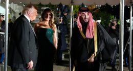 Melania's gesture to Saudi prince as she stuns in strapless green gown