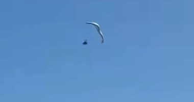 Moment paraglider plunges into ocean from 500ft in the air