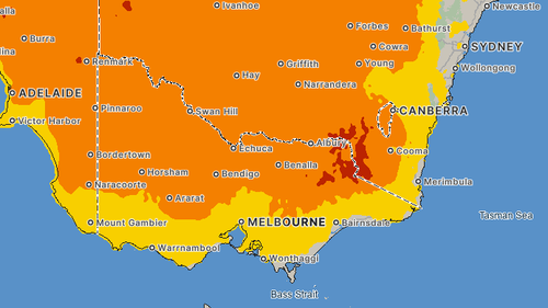 A heatwave is headed for Victoria and the worst of it is set to hit on Tuesday, as shown on this map.