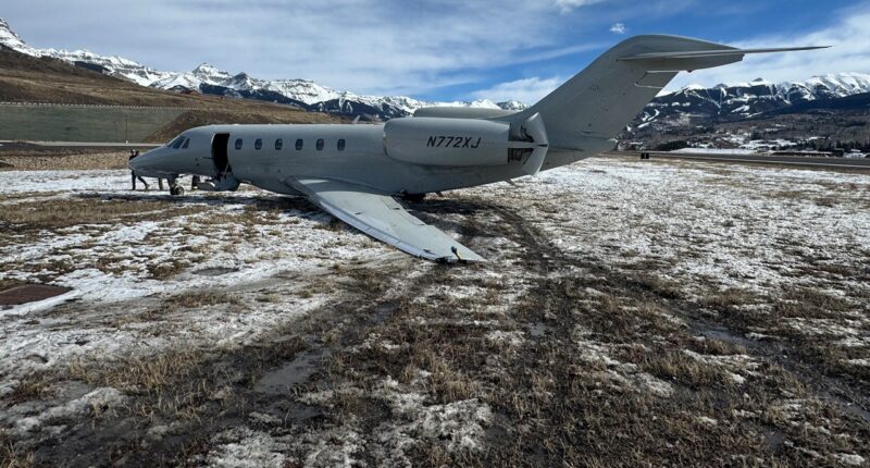 Private jet skids 300 yards off Colorado runway, sustains severe damage in violent crosswind
