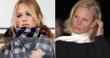 Royal double act! Isla Phillips is the spitting image of her aunt Zara Tindall as the family enjoy outing at Cheltenham Races