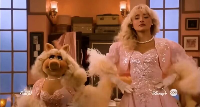 Sabrina Carpenter wears a pink sequin dress in The Muppet Show teaser