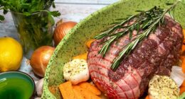 New Zealand is known for its high-quality lamb and beef. A fresh raw boneless New Zealand spring lamb roast is pictured