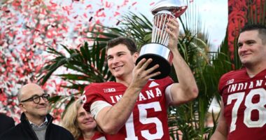 Top-seeded Indiana routs Alabama 38-3 for its first Rose Bowl victory, roaring into CFP semifinals