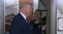 Trump Karoline Leavitt joke as Air Force One jolts mid-flight