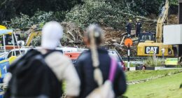 Up to nine people are missing after a landslide hit campervans and a shower block at the Mount Maunganui Beachside Holiday Park in New Zealand's North Island on Thursday