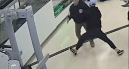 gif of bystander tackling man at airport
