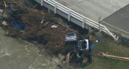 Cars were swept away when the Cumberland River flooded near the Great Ocean Road in Victoria.
