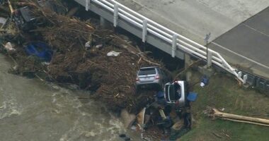 Cars were swept away when the Cumberland River flooded near the Great Ocean Road in Victoria.
