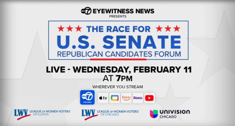 ABC7 Chicago, League of Women Voters of Illinois, Univision broadcasting 2026 Republican US Senate primary forum Wednesday: LIVE
