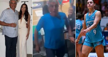 Aussie sport star's furious dad is seen on video calling a fan a 'f**king moll' before being taken away by security