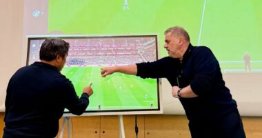 Big Ange goes back to university: Ange Postecoglou breaks cover from football exile following humiliating Nottingham Forest sacking after just 39 days