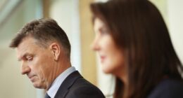 Angus Taylor and Jane Hume at a press conference