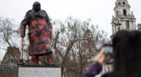 Churchill statue in London defaced with anti-Israel messages