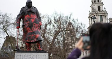 Churchill statue in London defaced with anti-Israel messages