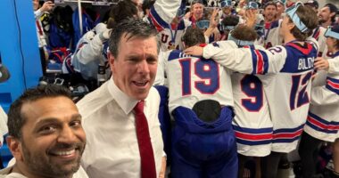 Donald Trump calls USA Olympics hockey heroes as FBI director Kash Patel joins in wild locker room celebrations