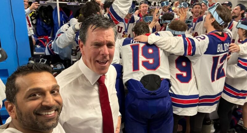 Donald Trump calls USA Olympics hockey heroes as FBI director Kash Patel joins in wild locker room celebrations