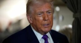 President Donald Trump speaks to reporters aboard Air Force One shortly before takeoff, Thursday, Feb. 19, 2026, at Joint Base Andrews, Md.