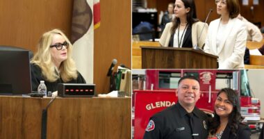 Firefighter Andrew Jimenez appears in court in a suicide vest for the murder of his wife Mayra