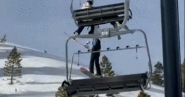 Girl, 12, dangles from ski chairlift in California before crashing to ground in terrifying video