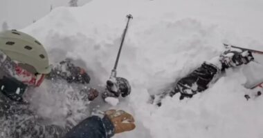Heart stopping moment skier is rescued after being buried alive under mount of snow in Lake Tahoe