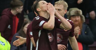 Hearts 1-0 Falkirk: Islam Chesnokov's first-ever goal for hosts sees Scottish Premiership leaders go five points clear of Old Firm title rivals