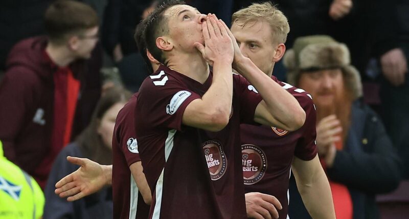 Hearts 1-0 Falkirk: Islam Chesnokov's first-ever goal for hosts sees Scottish Premiership leaders go five points clear of Old Firm title rivals