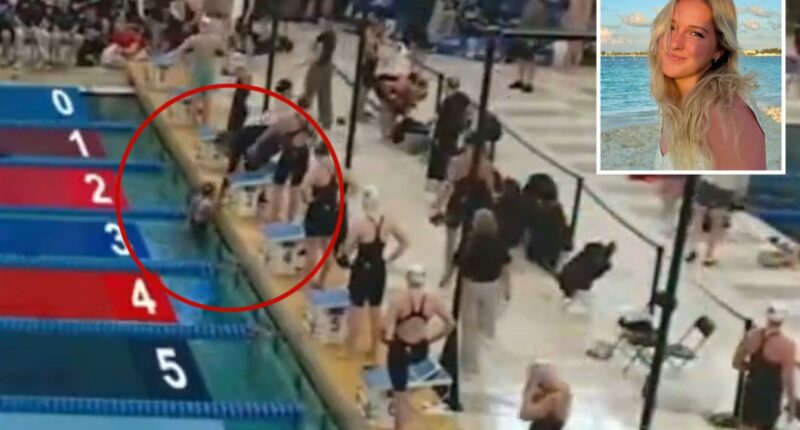 Horrifying moment Stanford swimmer collapses in the pool after grueling race