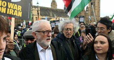 Jeremy Corbyn joins hundreds of pro-Iran protesters in London