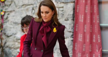 Kate drenches herself in burgundy as she joins William in Wales