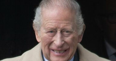 King Charles tries to put on a brave face as he is pictured leaving church today amid Andrew scandal