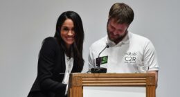 Moment Meghan 'fluffed' her lines in first ever speech as a working royal - and what she said afterwards to the staff member who caused the mishap