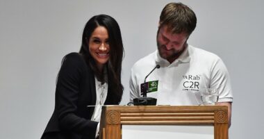 Moment Meghan 'fluffed' her lines in first ever speech as a working royal - and what she said afterwards to the staff member who caused the mishap