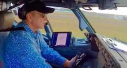 Moment Sir Elton John's pilot has to take action to avoid bird of prey
