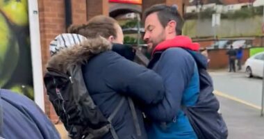 Moment activist clashes with pro-Palestine campaigners