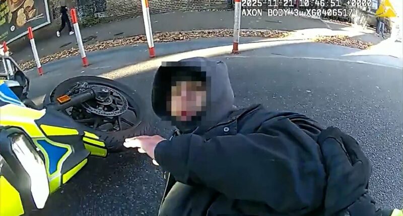 Moment police interceptor squad knock phone thieves off their mopeds