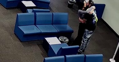 Moment probation officer kisses her convicted murderer lover