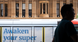 A superannuation ad on a tram in Sydney.