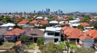 Aerial urban suburban cityscape landscape view in Perth Western Australia.