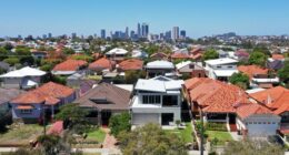 Aerial urban suburban cityscape landscape view in Perth Western Australia.